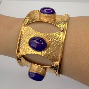 Purple Natural stone gold plated cuff